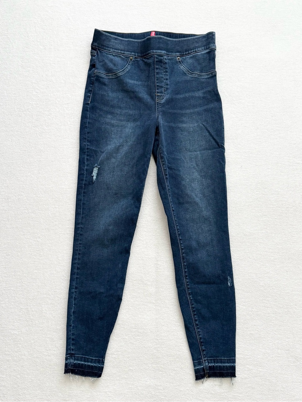 Spanx High Rise Pull On Distressed Ankle Skinny Jeans Raw Hem Size M